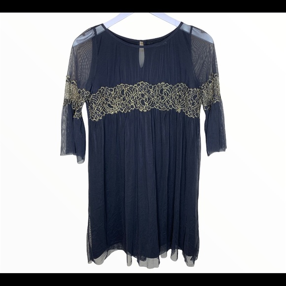 PATRIZIA PEPE SERA Chiffon Dress With Gold Scroll & Back Keyhole Black Sz Medium - Picture 5 of 9